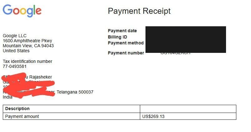 Google AdSense payment record for Rajasheker, a student of Vegam Digital Academy