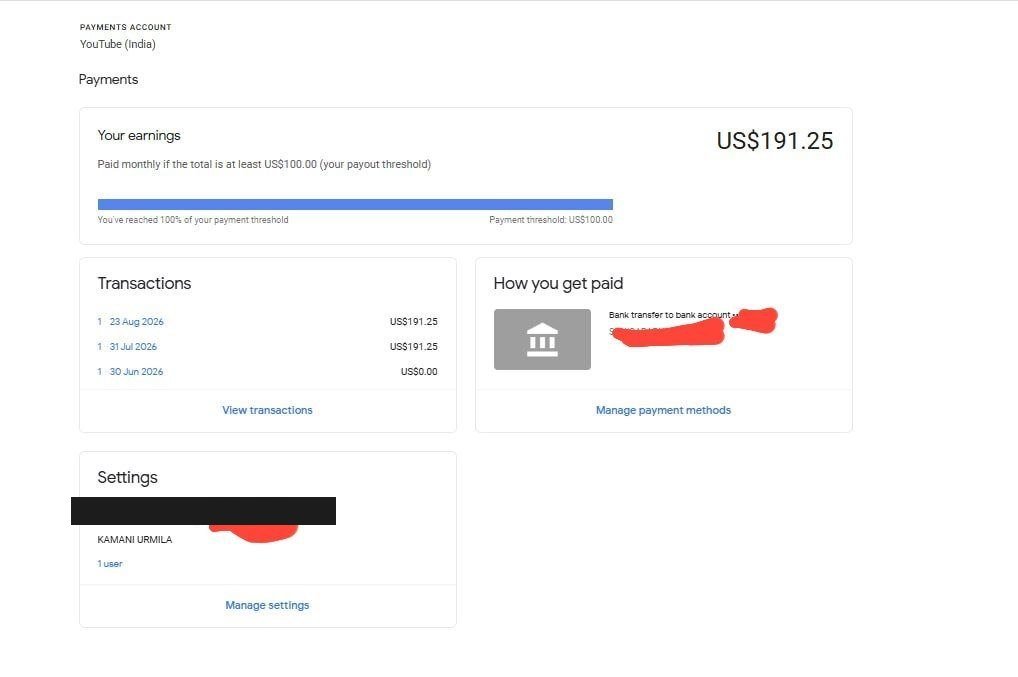 Google AdSense payment record for Kamani Urmila, a student of Vegam Digital Academy
