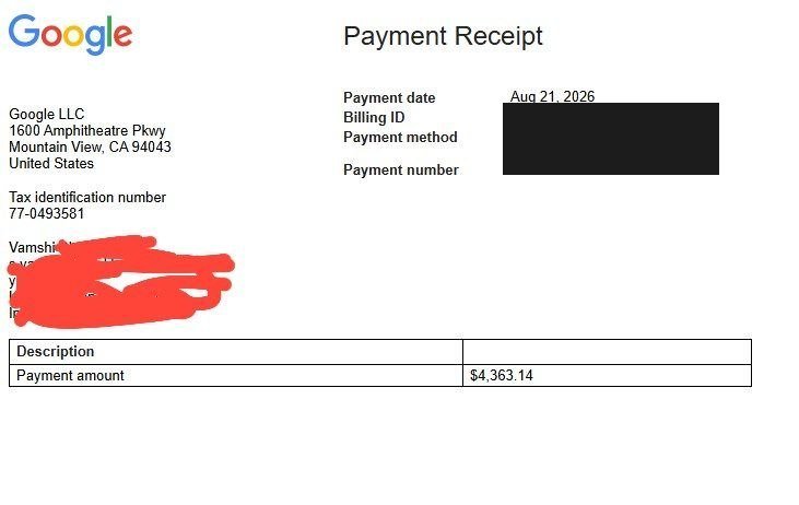 Google AdSense payment record for Vamshi Keleti, a student of Vegam Digital Academy