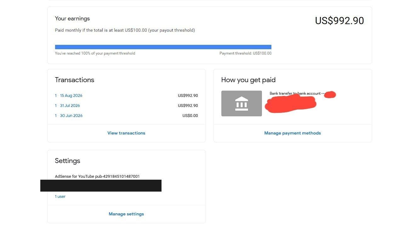Google AdSense payment record for Arumulla Kalyan, a student of Vegam Digital Academy
